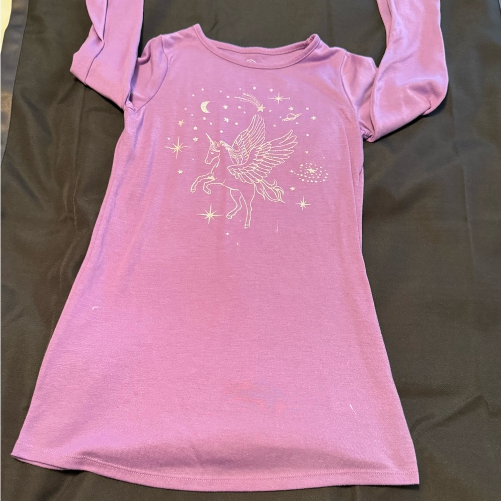 Wonder Nation Girls Purple Unicorn Pegasus Nightgown Sleep Gown, Size S (6-6X)